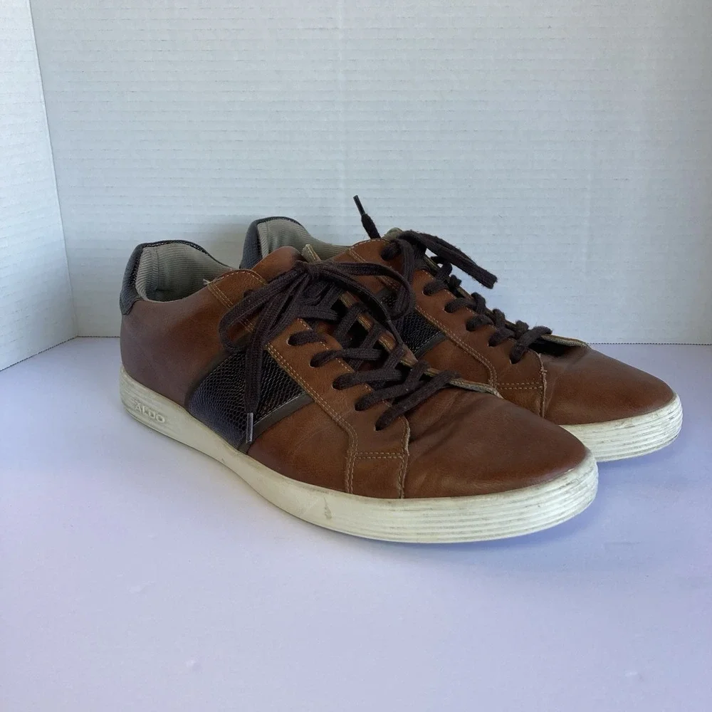 ALDO MENS SHOES -  BROWN LOW TOP LACE UP -  Business Casual Sneaker - Size 11‎